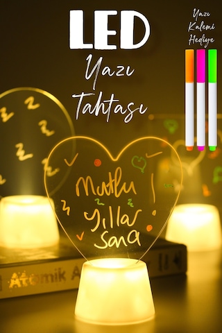 3lü Led Mum Yaz-sil Işıklı 3 Kalemli Neon Yazı Tahtası Yazılıp Silinebilir Not Tahtası Akrilik Şeffaf