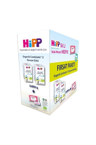 Hipp 2 Organik Bebek Sütü Combiotic 800 Gr x 2 Adet Avantaj Paket + Islak Mendil