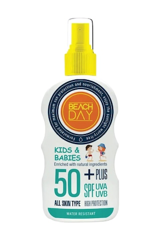 Beach Day SPF 50+ Çocuklar ve Bebekler için Yüksek Korumalı Güneş Sütü Sprey 150 ML