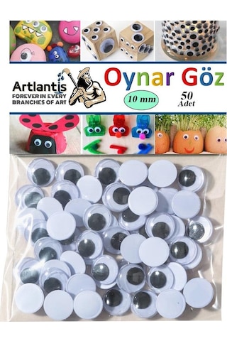 Oynar Göz Siyah 10 Mm 50 Li 1 Paket Oynayan Göz 10mm Hobi Tasarım Anasınıfı Kreş Etkinlik Elişi