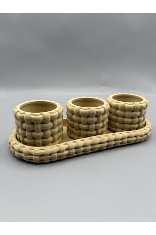 En-cag Örgü Dokulu Tealight Mumluk Ve Tepsi Seti Dekoratif Sunum Mumluğu Bss Çok Renkli
