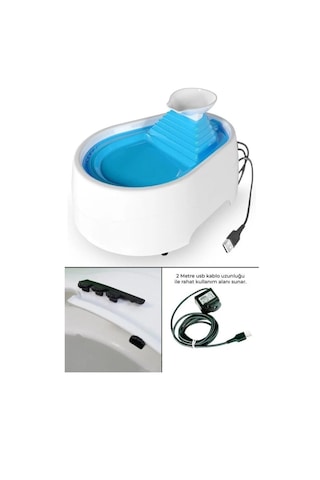 Cadopet Kedi Su Pınarı Su Sebili Su Çeşmesi Ultra Sessiz 2,0 Litre Usb 5 Volt 2 Metre Kablo