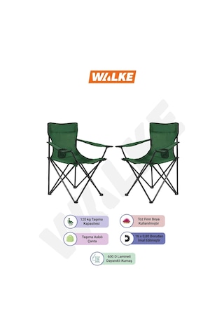 Walke 2'li Katlanabilir Taşıma Çantalı Piknik Plaj Kamp Sandalyesi - Yeşil