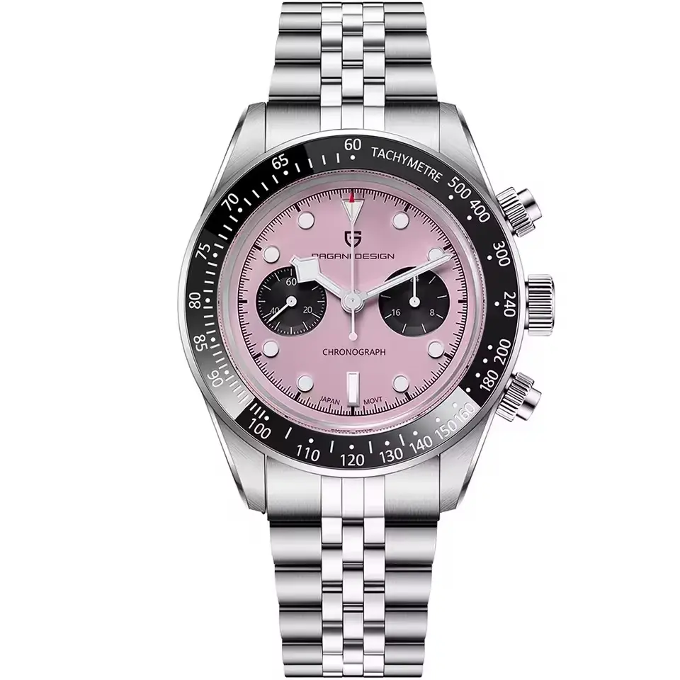 Pagani Design Pd-1813 Safir 40mm Japan Tmı Vk34 Quartz Erkek Kol Saati Pembe