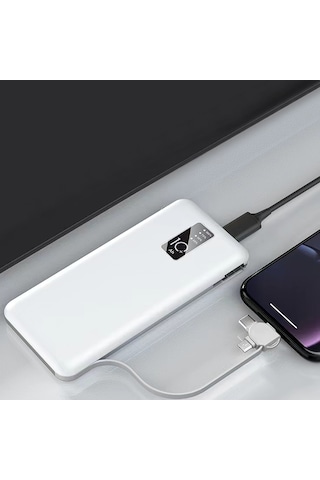 Talazan Beyaz Pw-05 Hızlı Led Göstergeli Micro Lightning Type-c Kablolu Taşınabilir Powerbank 10 BEYAZ