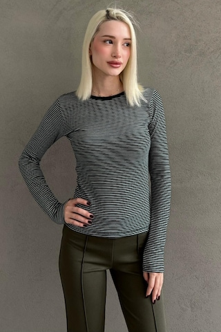 Yeşil Çizgili Uzun Kollu Kadın Body Mg2657 Yeşil