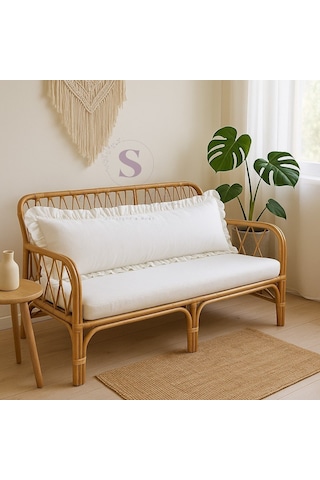 Fırfırlı Vintage Buldan Keten Beyaz Renk Iskandinav Uzun 40x100 Kırlent Yastık İçi Dolgulu Beyaz