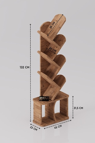 Kitaplık Modern Dekoratif Kitap Rafı Çok Katlı Kitap Standı Ofis Organizer Yaprak 7062 Ttaverten Kahverengi