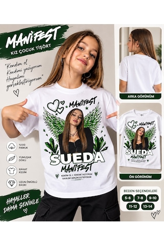 Sibelize Kız Çocuk Manifest Sueda Kanat Tasarımlı T-shirt beyaz Sibelize Kız Çocuk Manifest Sueda Kanat Tasarımlı T-shirt beyaz