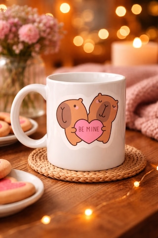 Be Mine Sevimli Ayıcık Tasarımlı Porselen Kupa Model 43 Aşk Temalı Sevgili Kupası Özel Gün Hediyesi Çok Renkli
