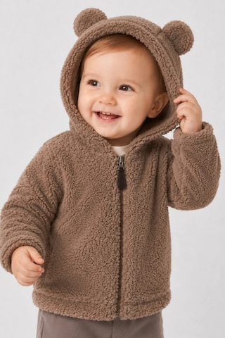 Wofim Kids Bebek Kapüşonlu Peluş Mont Kahverengi