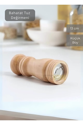 2 Li Set Karabiber Değirmeni Tuz Değirmeni Kalınlık Ayarlı Baharat Öğütücü Seramik Bıçaklı 13 Cm Ahşap