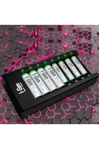I-Gen G879 8'li Pil Şarj Aleti + 4 Adet AA 2700 mAh + 4 Adet AAA 900 mAh Şarjlı Kalem Pilli Set 1.2V Ni-MH