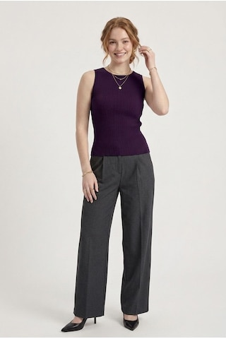 Neden Tekstil Kadın Fitilli Triko Atlet Slim Fit Yazlık Kolsuz Bluz - Mor