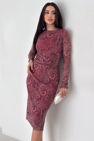 Noa & Noa Kadın Paisley Desenli Midi Elbise Burgundy Veil Bordo