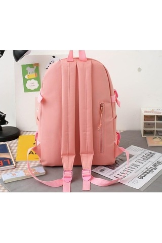 Yucama Yucama Okul Çantası 5 Adet Ortaokul Lise Öğrencisi Sırt Çantası Set Estetik Okul Çantaları Rozet Ve Kolye Ile Sevimli Kitap Çantası, Omuz Çantası, Kalem Kutusu, Bez Çanta - Pink Kırmızı - Gri