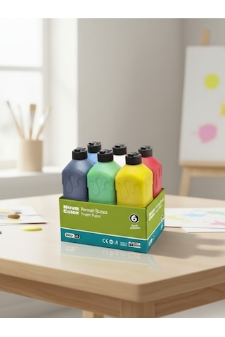 Nova Color Parmak Boyası 6 Lı Set 500 Gr Renkli Kapaklı Ekonomik Hobi Ve Okul Kullanımı 6 X 500 Gr Çok  Renkli