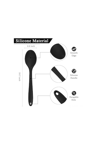 Dofolink Siyah Isı Dayanıklı Silikon Karıştırma Kaşığı Seti, 4 Parça Çeşitli Renkli, Pişirme Ve Servis Utensili Siyah