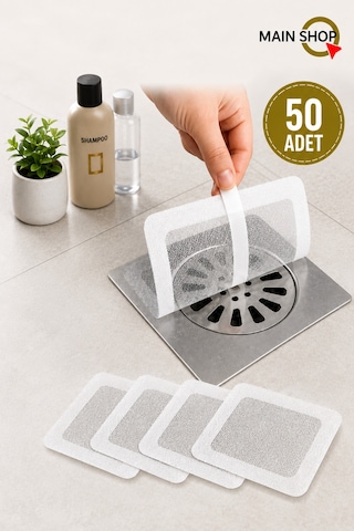 Mainshop Yapışkanlı Banyo Gider Süzgeci 50'li Dev Tasarruf Paketi - Saç Ve Kir Tutucu Tek Kullanımlık Filtre M-740 Çok renkli