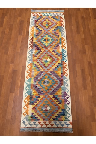 El Dokuma Afgan Kilim 100% Yün Harıka Desenlı Kök Boya Çok Renkli