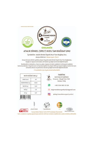 Taş Değirmenden Gurme & Organik Atalık Dinkel Spelt Kızıl Tam Buğday Unu 25 KG