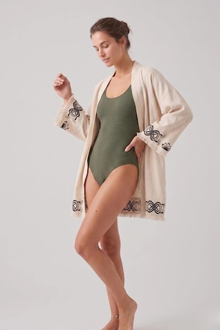 Rovebella Mistico Keten Dokulu Kısa Kimono Krem