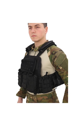 Single Sword Single Sword Kasırga Tactical Balistik Plaka Takılabilen Açık Cepli Hücum Yeleği, Siyah Çok Renkli
