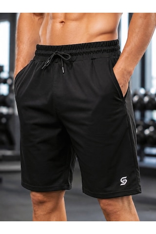 Sapeur Erkek Spor Şort - Slim Fit Antrenman & Fitness Şortu Siyah