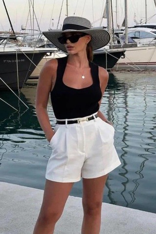 Madmext Beyaz Yüksek Bel Wed Leg Pileli Kadın Mini Şort Mg2537 Beyaz