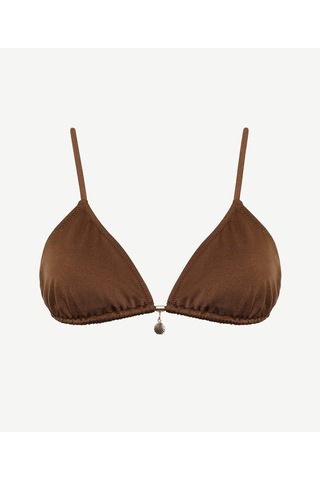 Yargıcı Boncuk Detaylı Üçgen Bikini Üst 25ykbw1017b 003 Kahverengi