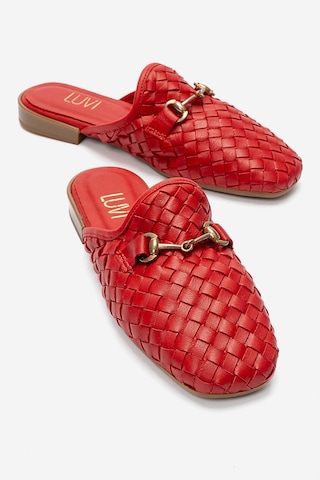 Luvishoes Senıa Kırmızı Örgü Hakiki Deri Tokalı Önü Kapalı Kadın Terlik