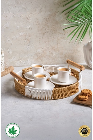 Yuvarlak Hasır Tepsi - Çift Renkli - 30 Cm Kahverengi