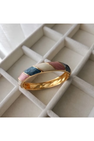 Lente Aksesuar Pastel Renklerde Gold Kaplama Mineli Kalın Vintage Kadın Kelepçe Bilezik Çok Renkli