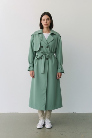 Durivya Kruvaze Yaka Oversize Trençkot Mint Yeşili