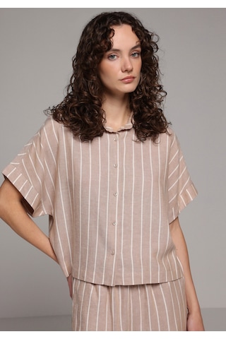 Colin's Colins Fashion Fit Shirt Neck Çizgili Kadın Açik Kahverengi Kısa Kol Gömlek Cl1080406 Q1.v2 Lbr
