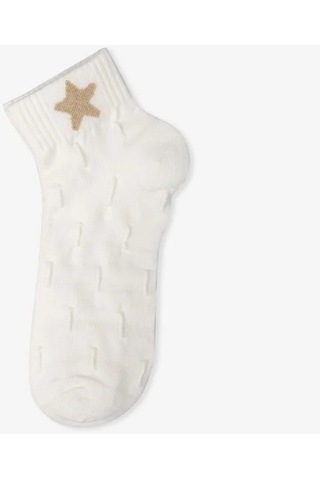 Bolero 3'lü Simli Nakışlı Kısa Çorap Beyaz