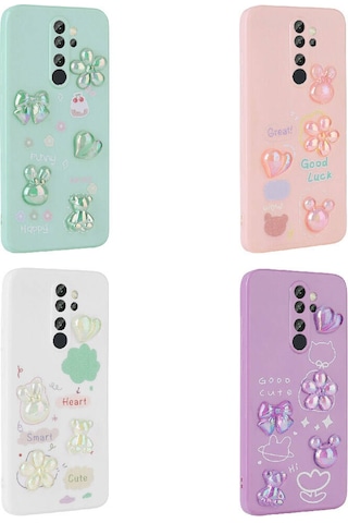 Xiaomi Redmi Note 8 Pro Kılıf Kabartma Figürlü Parlak Zore Toys Silikon Kapak Light Green