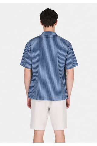 Colin's Colins Oversize Fit Klasik Yaka Çizgili Erkek Mavi Kısa Kol Gömlek Cl1075129 Q1.v1 Dn44320 Denim