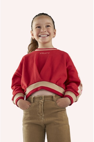 Panço Kız Çocuk Kolları Parça Detaylı Kırmızı Sweatshirt Çok Renkli
