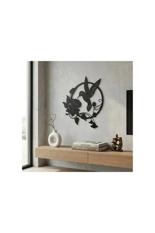 Bahar Neşesi: Kanat Çırpan Sinek Kuşu Metal Duvar Tablosu - Metal Duvar Sanatı - Siyah - 65 X 75 Cm