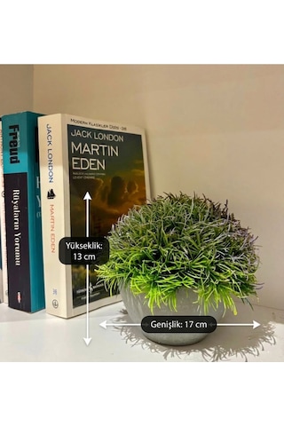 Loft Serisi Dekoratif Gri Saksılı Bodur Çim 13 Cm X 17 Cm Yeşil