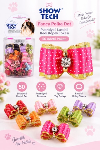 Show Tech Fancy Polka Dot Lastikli Toka 50 Parça Beyaz