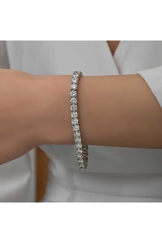 Gümüş 2.5 Mm Beyaz Taşlı Su Yolu Kadın Bileklik Gümüş