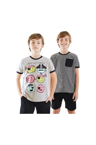 Denokids Pirate Erkek Çocuk 2'li T-shirt Takım Renkli Çok Renkli