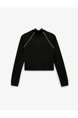 Koton Dik Yaka Uzun Kollu Biyeli Fermuarlı Spor Sweatshirt Siyah 6wak10053nk Siyah