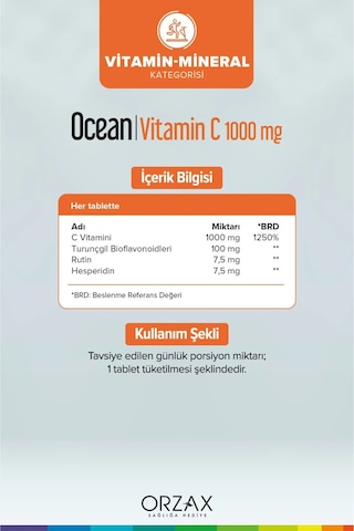 Ocean Vitamin C 1000 Mg Takviye Edici Gıda 2 x 30 Tablet