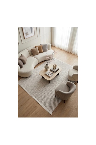 Leiva Home Bej Beyaz Bohem Bukle Dokulu Yumuşak Modern Saçaklı Salon Yatak Odası Mutfak Halısı