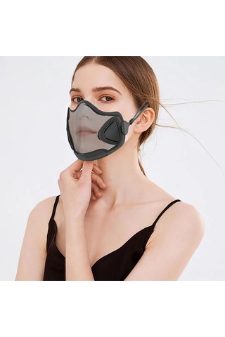 Qingmipy Yeniden Kullanılabilir Yıkayabilir Şeffaf Maske - Toz Ve Duman Koruma, Rahat Nefes Alma, Değiştirilebilir Filtre Siyah