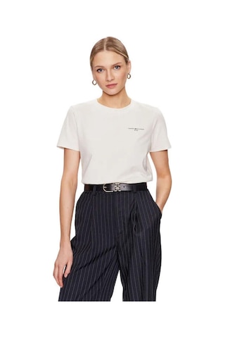 Tommy Hilfiger Kadın Pamuklu Yuvarlak Yaka Marka Logolu Beyaz T-shirt Ww0ww37877-02z-10708 Beyaz