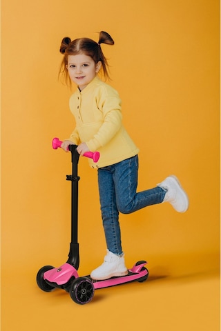 Lisanslı L3 Kolay Katlanabilir Işıklı Orta Gövde Ve Işıklı Tekerlekli Çocuk Scooter Turuncu Pembe